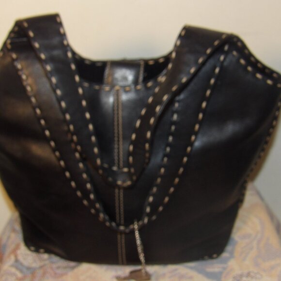 Vintage 90s Fossil Black Leather Hobo Bag #75032 - Picture 2 of 8